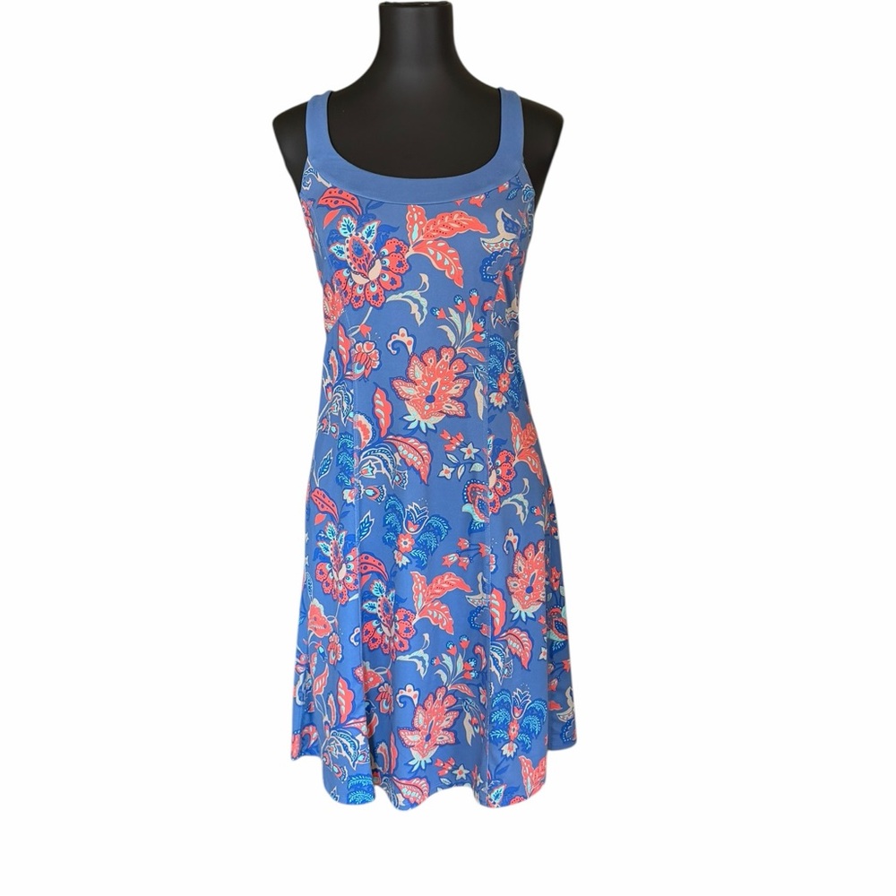 NorthFace Active Dress Cross Back Built-in Bra Blue Floral Size M